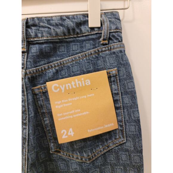 Reformation Cynthia Geo Print High Waist Straight Leg Jeans In Disco - Picture 6 of 9